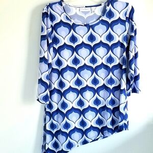 Susan Graver blue graphic asymmetric tunic